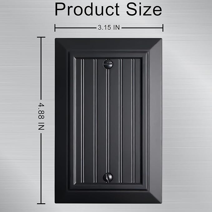 Beadboard Outlet Covers Wall Plates, Bamboo Fiber Light Switch Covers, Natural Material Electric Receptacle Decorative Switch Plate Outlet Cover Matte Black (1 Gang Blank 4 Pack)