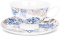 fanquare 6 oz Blue Rose and Hydrangea Porcelain Tea Cup and Saucer Set | by fanquare