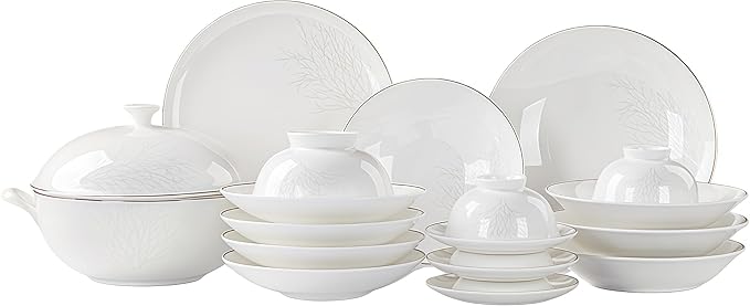 Fine Bone China Dinnerware Set,Porcelain&Ceramic Dinnerware Sets,Bone Stoneware&Ceramic Cookware Tableware Set Includes Dinner Plates|Spoons|Pasta Bowls|Soup Pot|Chopsticks (52PCS * 8-Person Set)