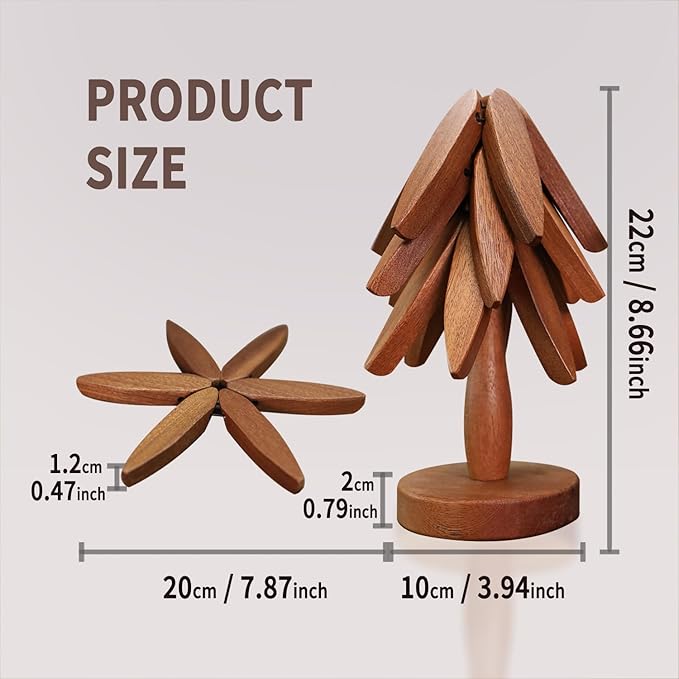 New Set of 3 Kitchen Table Decor Foldable Wooden Trivets for Hot Pots and Pans,Tree Shape Trivets