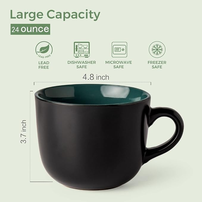AmorArc 24 oz Soup Mugs with Handles, Jumbo Ceramic Bowls Mugs Set with handles - Image 2