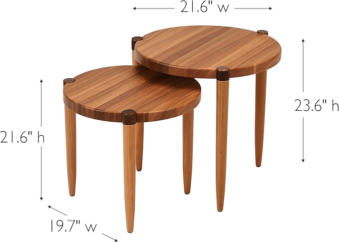 Leick Home Redonda Bay Side Tables 2 Pack, Natural Jequitiba, Small Table 21.6 in H x 19.7 in W, Large Table 23.6 in H x 21.6 in W, 228361-NAT