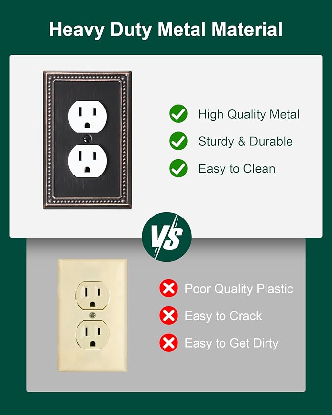 2-Pack Single Toggle Light Switch Cover Plate, Pearls Decorative Switch Plate Covers, Aged Bronze 1 Gang Metal Wall Plate, Corrosion Resistant
