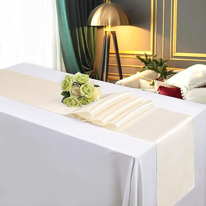 Ivory Satin Table Runners 10 Pack 12x108 inch Silk Smooth Fabric | Bright Satin - Image 2