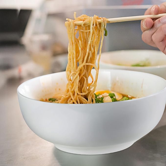 60 oz Large Soup, and Salad Bowl Set of 3, 8 in White Ceramic Bowls, Versatile - Image 5