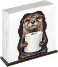 Cute Otter Napkin Holder for Table, Funny Otter Holding Tissue Design Wooden by Unknown