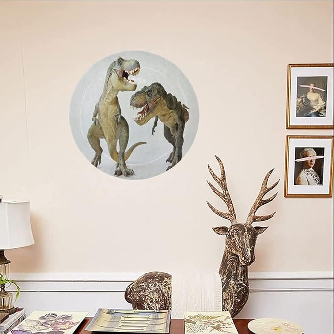 Ceramic Plates, Dinosaur Decorative Ceramic Plates, Tyrannosaurus Rex Pair Facing Off Ferocious Creatures, 6 Inch, for Dining, Parties, Wedding, Ivory Brown Grey