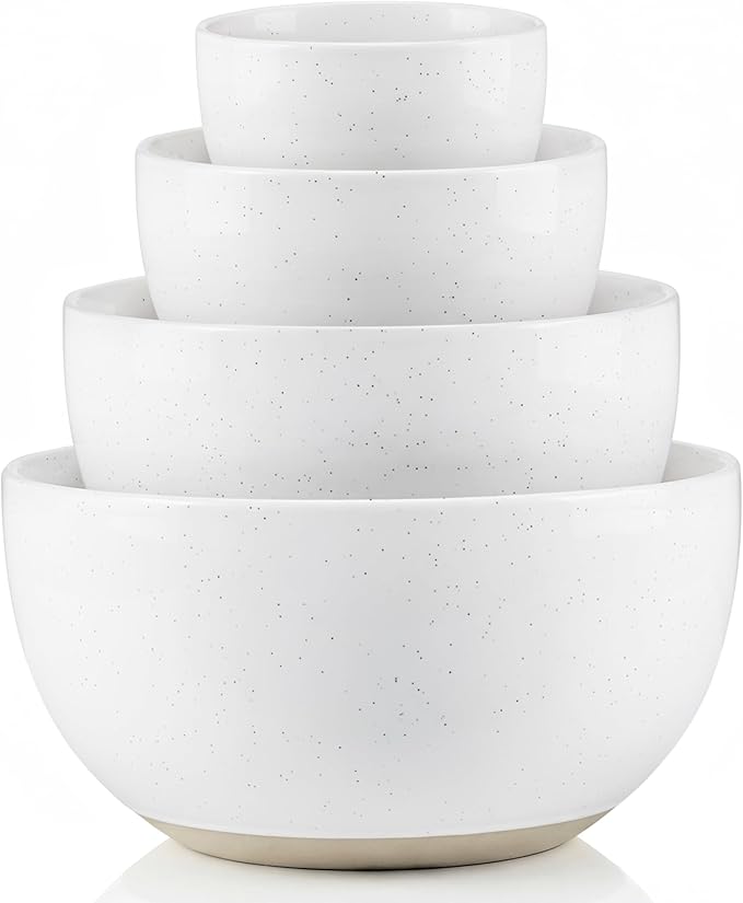 KooK Mixing Bowls, Ceramic Nesting Bowls, Stoneware Kitchen Bowls, For Prep, Serving, Dishwasher Safe, 18/40/90/140 oz, Set of 4, Moonstone