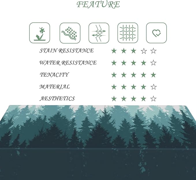 52x70 Inch Nature Rectangular Tablecloth Forest Silhouette Painting Table Cloth Waterproof Durable Table Cover for Picnic Indoor Gaming Room Decor