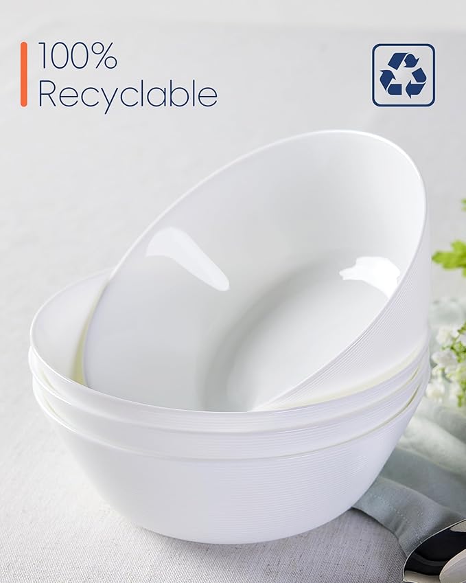 38 OZ Soup Bowl Set of 4, Opal Glass 7.5 inch White Bowls for Ramen, Noodle, Salad, Fruit, Pho, Dishwasher and Microwave Safe