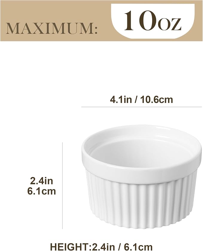 MALACASA Ramekins 10 oz Oven Safe, Porcelain Creme Brulee Ramekins Pudding - Image 2