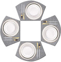 PIGCHCY Wedge Shaped Placemats for Dining Table Cross-Weave Washable Vinyl Placemat Heat Resistant Round Table Mats Set of 4 (Silver Grey)