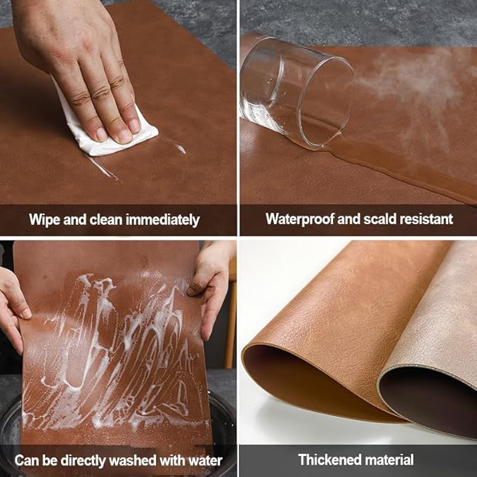 Leather Round Table Washable Placemats, Thick Faux Leather Heat Resistant Wedge Table Placemat, Waterproof Non-Slip Easy to Clean Place mat for Kitchen Coffee Dining Room Table Set of 6