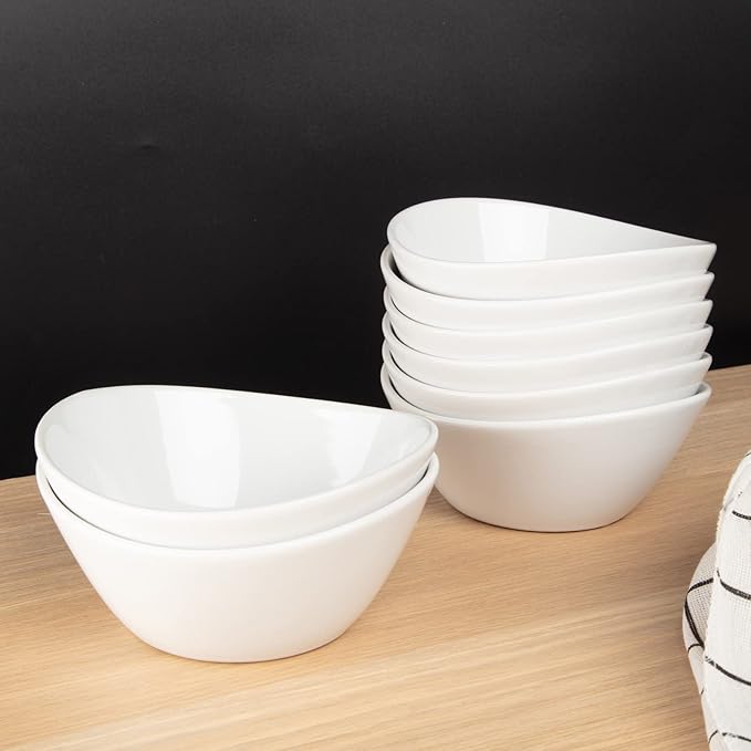 GarveeHome 8 in Ceramic Deep Soup Bowls & Salad Bowls - 42 oz Large Bowls Set of 4 for Kitchen - White Ceramic Serving Bowls for Salads, Cereal, Soup, Dishwasher & Microwave Safe