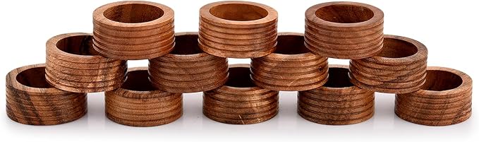 Napkin Ring Acacia Wood Set of 12, Wooden Napkin Rings Artisan Crafted in India - Image 2