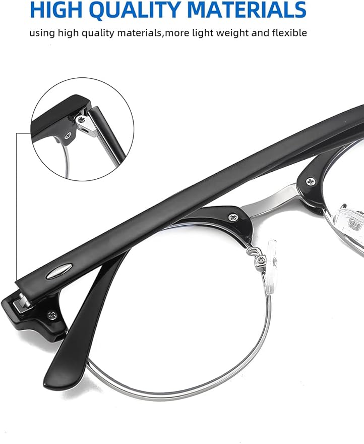 SOAR&EAGLE 3 Pack Blue Light Blocking Glasses,Computer Gaming Glasses,Retro Semi Rimless UV400 Clear Lens Computer Eyewear