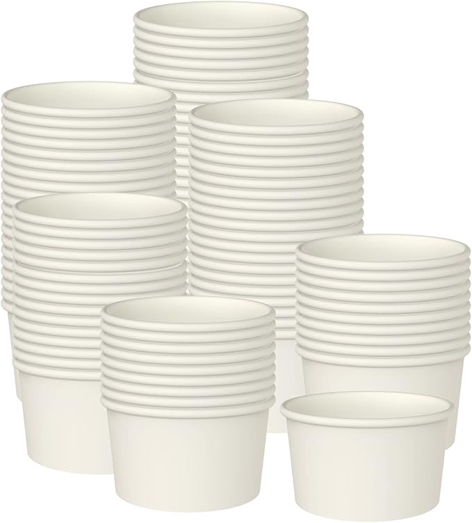 Axe Sickle 50 Pcs 9 Ounce Paper Ice Cream Cups Disposable Dessert Bowls for Hot or Cold Food, Sundae, Frozen Yogurt, Soup, White