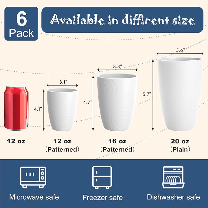 Wheat Straw Unbreakable Cup, 20 OZ Reusable Water Drinking Glasses Sets of 6 - Image 6