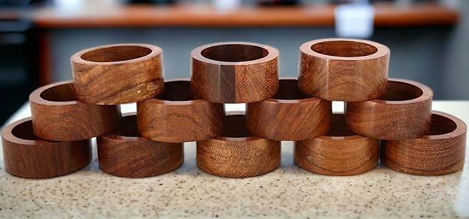 Ajuny 12 Wooden Napkin Rings Round Table Place Setting Holders - Image 7