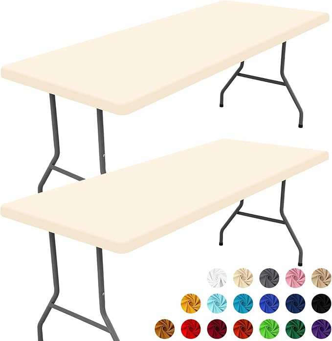 Spandex 4 Foot Rectangle Table Cloth 2 Pack, Elastic Fitted Tablecloths for Picnic, Stretch Washable Patio Table Cover for Outdoor, Camping, Banquet and Parties (Champagne, 30"x48")