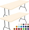 Spandex 6 Foot Rectangle Table Cloth 2 Pack, Elastic Fitted Tablecloths for Picnic, Stretch Washable Patio Table Cover for Outdoor, Camping, Banquet and Parties (Champagne, 30"x72")