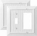 Beadboard Outlet Covers Wall Plates, Bamboo Fiber Light Switch Covers, Natural Material Electric Receptacle Decorative Switch Plate Outlet Cover (Pure White, 2 Gang Toggle/Decorator 2 Pack)