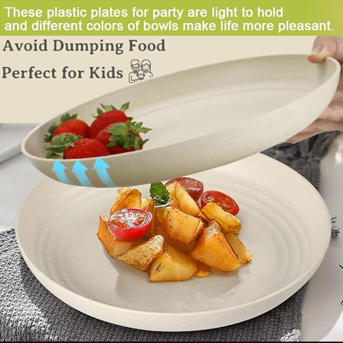 PUPOPIK Unbreakable Wheat Straw Plates, 9 inch, Reusable Set of 4, Dishwasher - Image 2