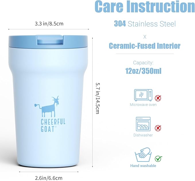 CHEERFUL GOAT Ceramic Lined Coffee Mug – Stainless Steel Travel insulated - Image 2