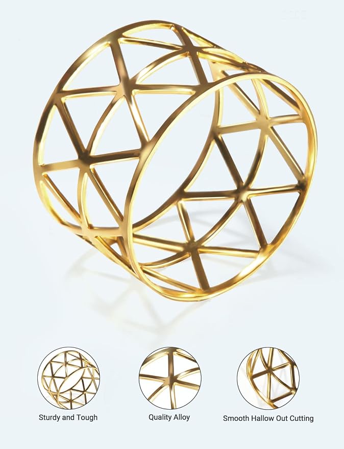 12 Pack Napkin Rings Holders Gold Color Hollow Design Décor Dinner Party - Image 5