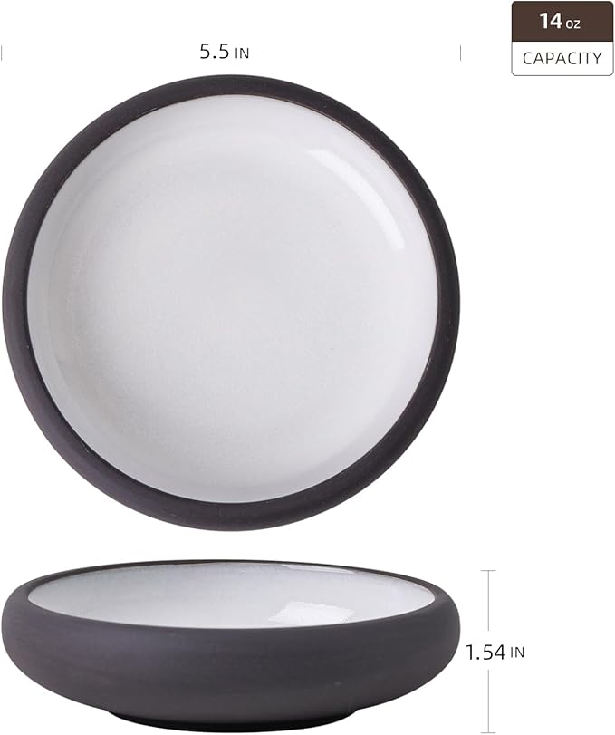 Uaral Matte Black Salad Plate,Dinner Plates and Bowls Set,Stoneware Dessert Plate Set,Appetizer Plates Set of 4,5.5 inch,14 oz(Color Clay and White)