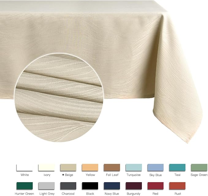 maxmill Jacquard Table Cloth Swirl Design Water Resistant Wrinkle Resistance Heavy Weight Soft Tablecloth for Kitchen Dinning Tabletop Decoration Oblong 60 x 140 Inch Beige