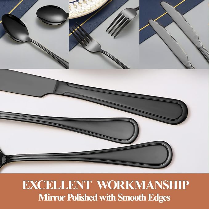 40 Pcs Black Silverware Set for 8, Food Grade Stainless Steel Flatware Set - Image 4