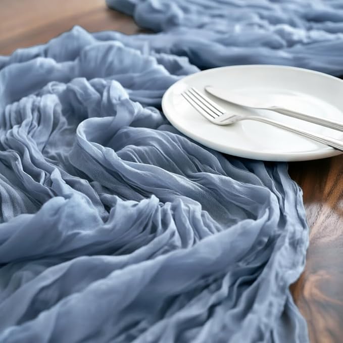 Dusty Blue Cheesecloth Table Runner 120 Inches 10 Ft Gauze Table Runner | - Image 2