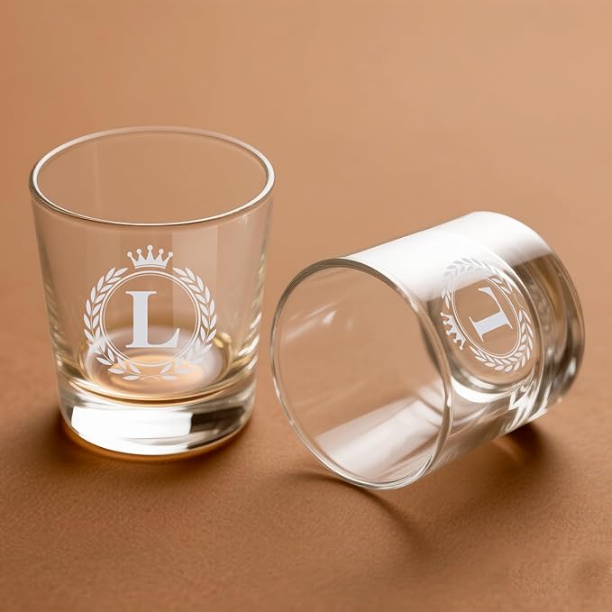 Whiskey Glasses - Rocks Old Fashioned Glass Gifts for Men, Monogrammed A-Z 10oz Personalized Whisky Glasses, Christmas Birthday Gifts for Men Him Dad Father Husband Brother Son (L)