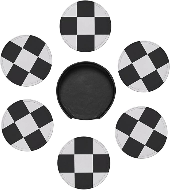 6 Pcs Black and White Checker Leather Coasters - Image 7