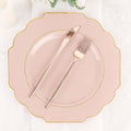Blush Hard Plastic Dinner Plates, 50 Pack 11" Disposable Round Baroque Plates by TCFLinen