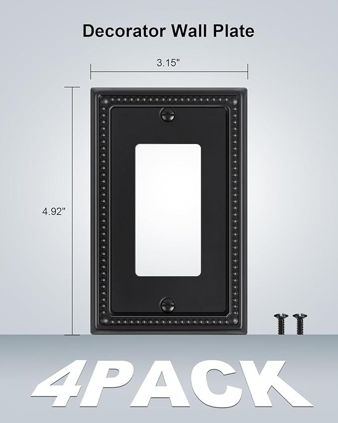 4-Pack Decorator Outlet Cover Plate, Pearls Decorative Switch Plates and Outlet Covers, Black Metal Wall Plates for Electrical Outlets, Receptacle, GFCI Outlet, Dimmer Switch
