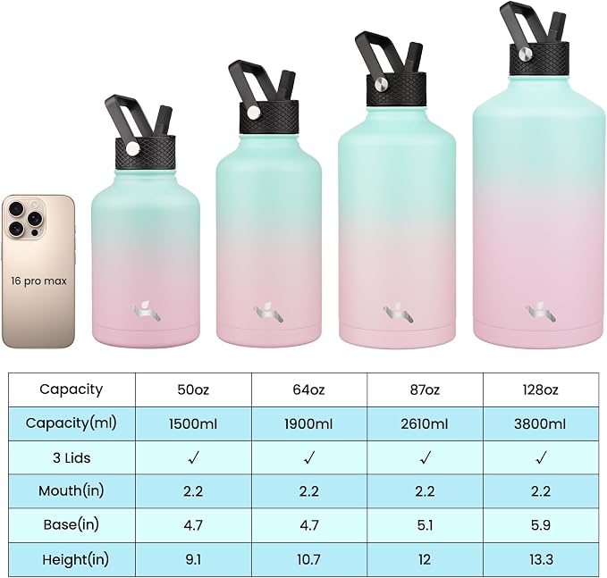 Konokyo 50 oz Insulated Stainless Steel Water Bottle Jug - Image 4