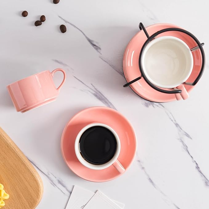 Espresso Cups, 2.5 OZ Stackable Espresso Cups Set of 4 | Porcelain Stackable - Image 6