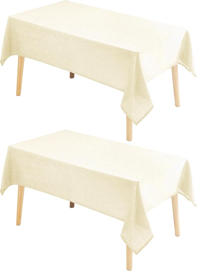 Hiasan 2 Pack Faux Linen Rectangle Tablecloth - Wrinkle and Stain Resistant Washable Table Cloth for Kitchen Dining Room Holiday Dinner, Champagne, 70 x 90 Inch