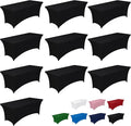 Pureegg Spandex Tablecloth 6ft - 10 Pack, Fitted and Tight Cloth for Rectangle Table, Wrinkle-Free and Stretch Table Cover for Party, Wedding, Banquet and Birthday, Black