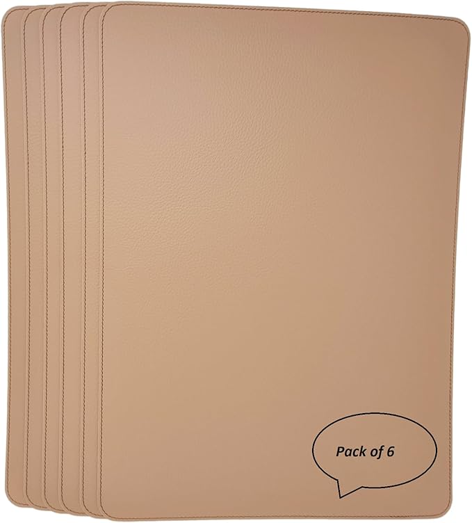 Nikalaz Set of 6 Placemats Made of Recycled Leather (18"x13", Light Camel)