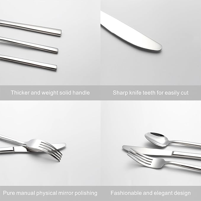 Silverware Set for 4,20 Pieces Forged Stainless Steel Flatware Set Cutlery Set,Heavy Duty and Modern Desgin,Fancy Tableware Cutlery Set for Home,Restaurant,Mirror Polished,Dishwasher Safe