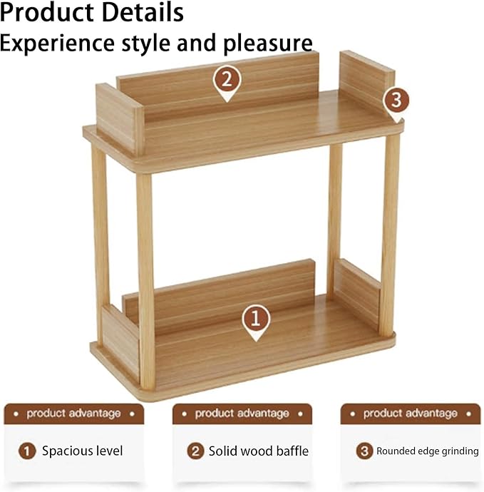 Desktop Organizer Shelf, Multi Tier Wood Tabletop Bookshelf, Space Saving Countertop Storage Rack for Office, Bedroom, Living Room(Warm White,15.7 * 7.8 * 26.7in)