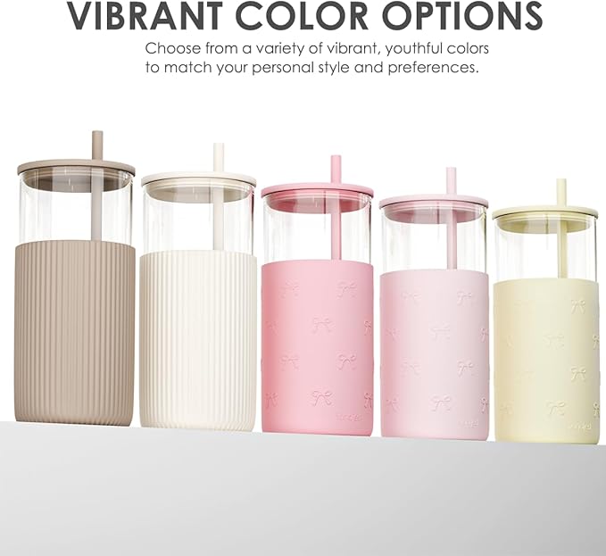SANDJEST Glass Tumbler with Straw and Lid, Glass Water Bottle with Silicone - Image 5