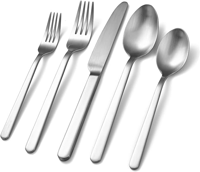 KINGSTONE Forged 30-Piece Silverware Set, Matte Flatware Set for 6, 18/10 Stainless Steel Silverware Utensils Set Dishwasher Safe (Matte Silver)