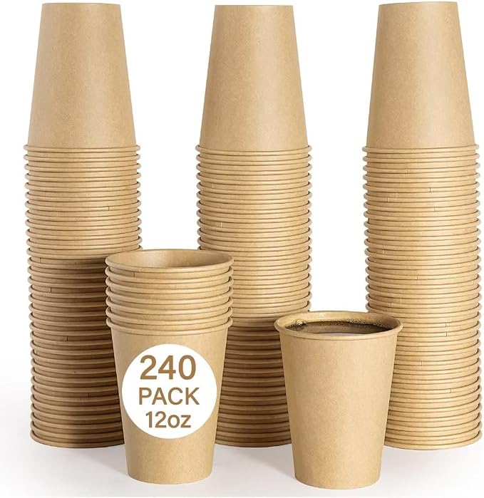 LITOPAK 240 Pack Disposable Coffee Cups, 12 oz Kraft Paper Cups | Large bulk - Image 7