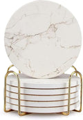 White Marble Coasters Set of 6 Absorbent Ceramic Cute Drink Coaster Holder | by Deceram