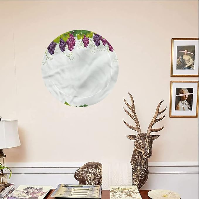 Decorative Plates, Vineyard Print Ornament, Leaves and Ripe Grapes, 6 Inch, 1 Plate with 1 Display Stand, Multicolor