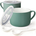 Soup Bowls with Handles & Spoons, 30oz Ceramic Ramen Bowl with Lid, Large Soup by Wareland